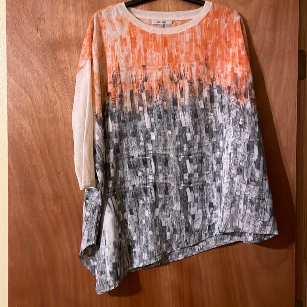 NWT Zozo asymmetrical orange, gray & beige  top 3/4 sleeves (OLCC-AF)